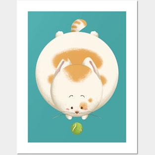 Rounded cat Chasing Tennis Ball Posters and Art